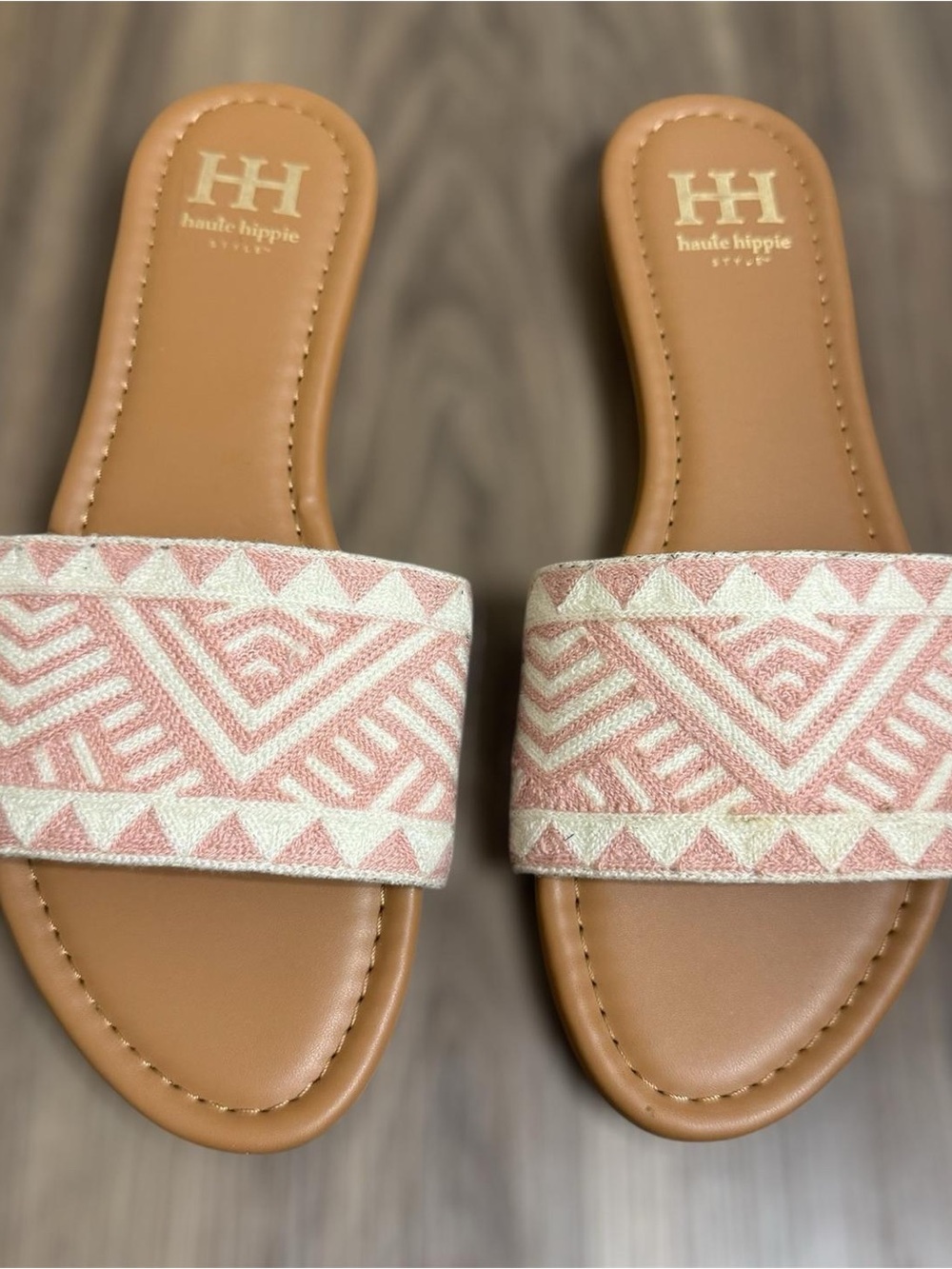 Haute Hippie Pink & Cream Patterned Slide Sandals